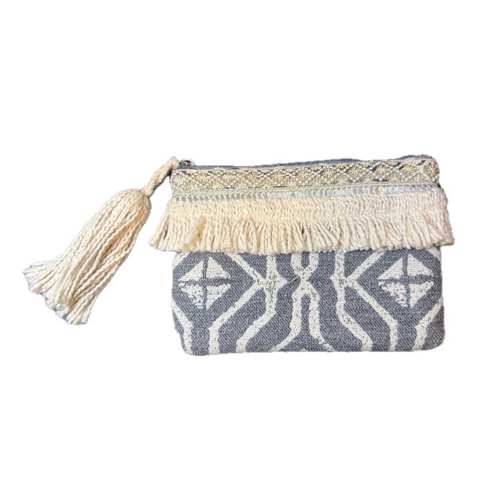 Jen & Co. Handcrafted Gray Bag cream boho clutch